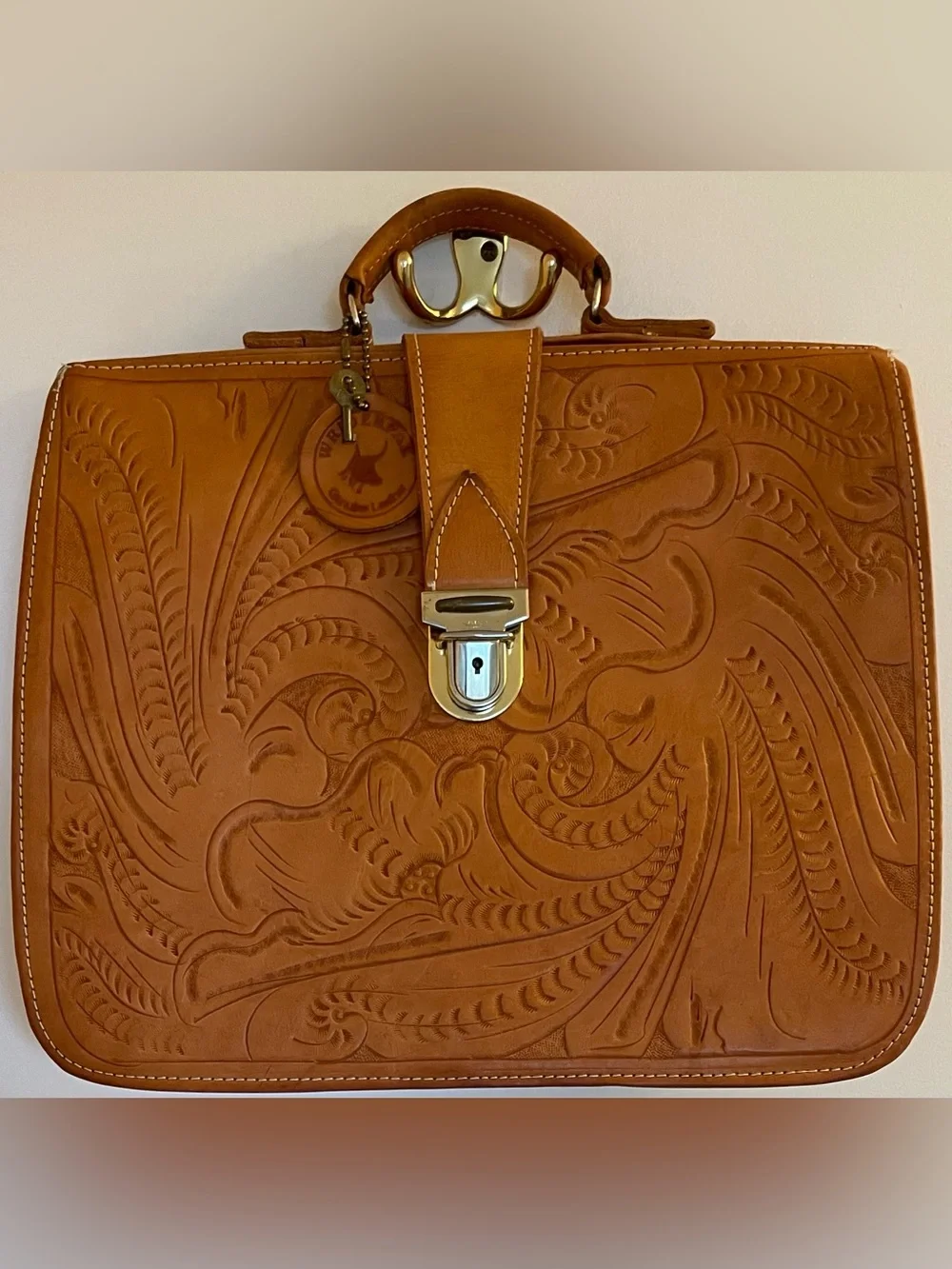 Vintage Hand-Tooled Saddle Leather Briefcase 14